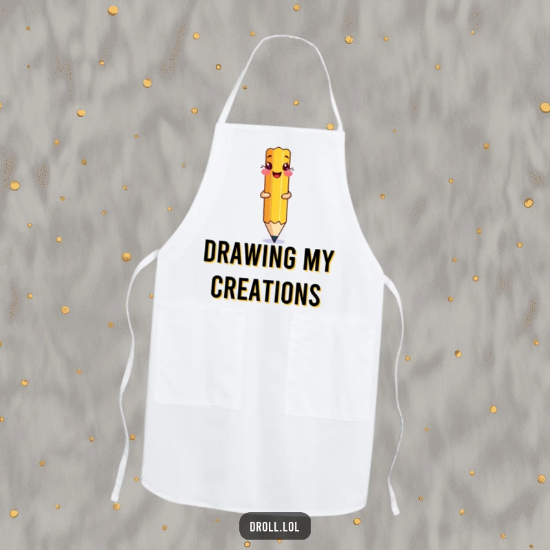 Funny Pencil Drawing Apron: A pencil drawing itself onto a page, ideal for creative messy work.