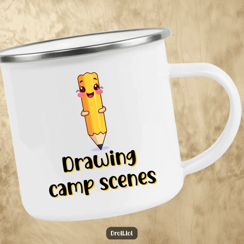 Funny Pencil Drawing Camping Mug: A pencil drawing itself onto a page, perfect for outdoors.