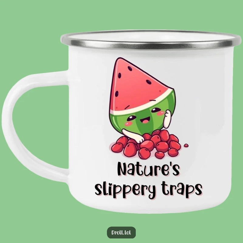 Funny Watermelon Slip Camping Mug - Refreshing Humor for Outdoor Adventures