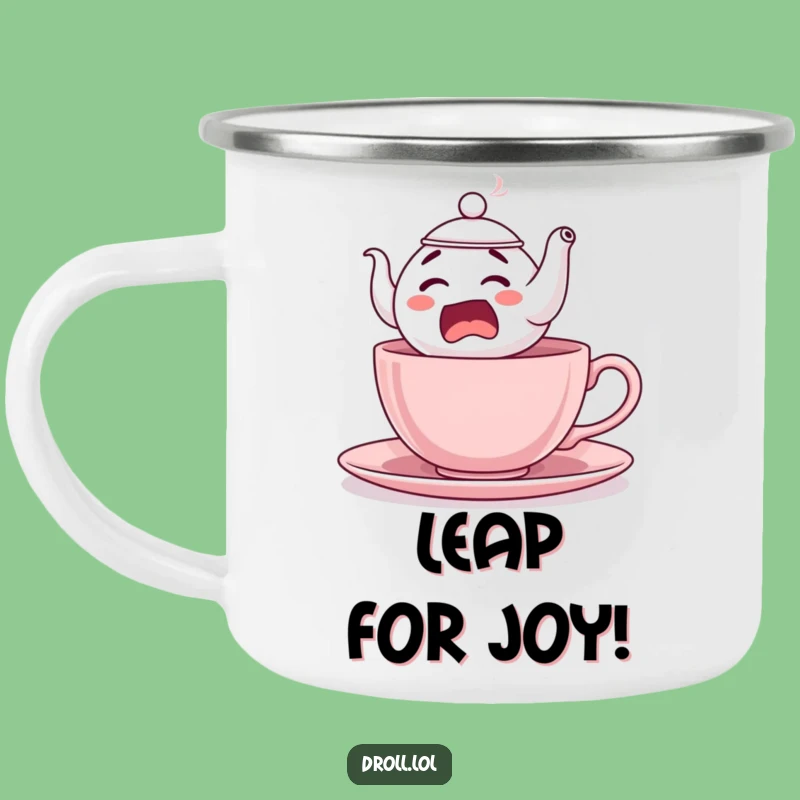 Funny Startled Teapot Camping Mug: Trailside Laughs with a Comical Tea Escape, Excellent Funny Gift