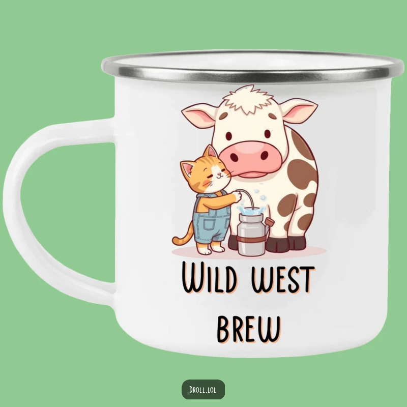 Funny Cat Milking Cow Enamel Camping Mug - Hilarious Farm Gift!