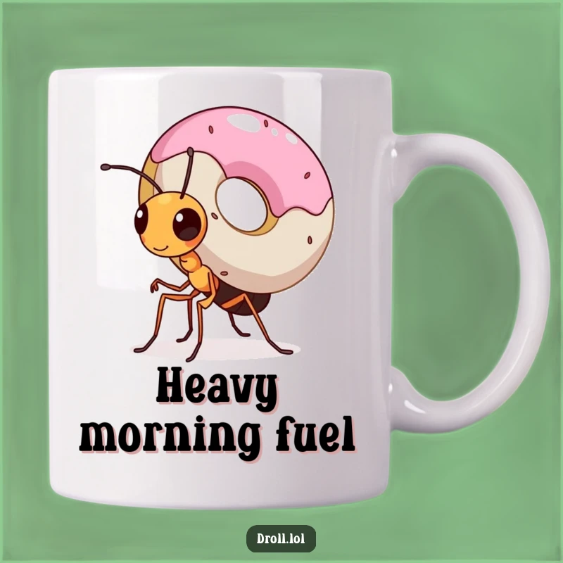 Funny Ant Carrying Donut Mug - Determined Tiny Hero Coffee Cup