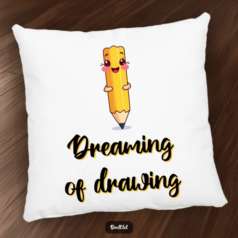 Funny Pencil Drawing Pillow: A pencil drawing itself onto a page, a cute and funny decor item.