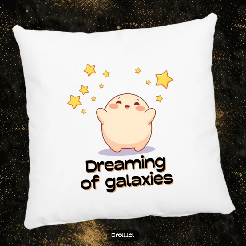 Funny pillow with a playful blob character catching falling stars, bringing comfort and humor to your space.