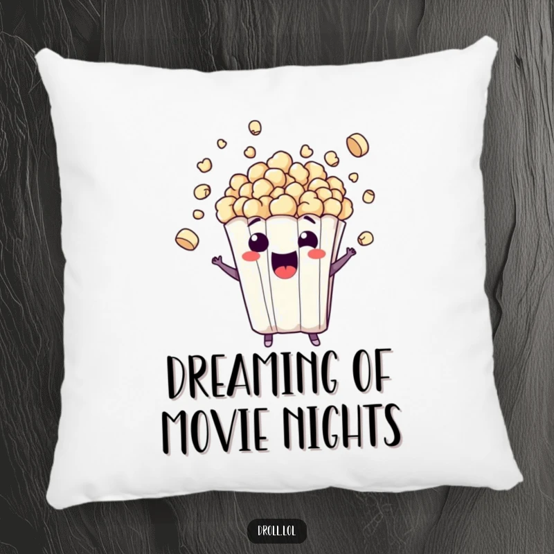 Funny pillow featuring an excited popcorn bag character bursting with kernels, offering comfort and humorous fun, ideal funny gift.