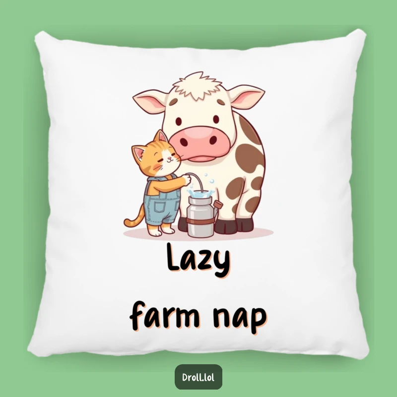 Funny Cat Milking Cow Throw Pillow - Cozy & Hilarious Farm Gift!