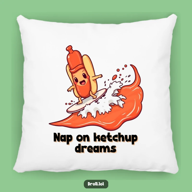 Funny Hot Dog Surfing Ketchup Wave Pillow - Comfy and Hilarious Decor Gift