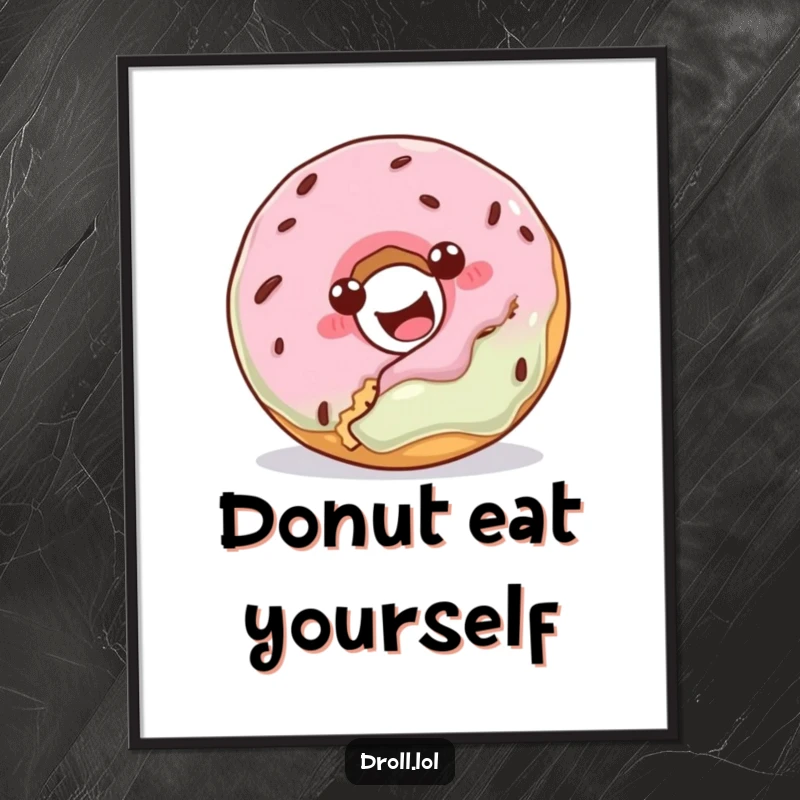 Funny digital art of a donut trying to bite a cookie, a humorous and charming piece for instant decor.