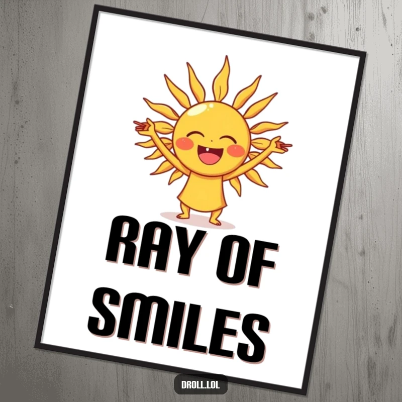Funny laughing sun digital art print, instantly downloadable, showing a sun stretching its rays like yoga poses.