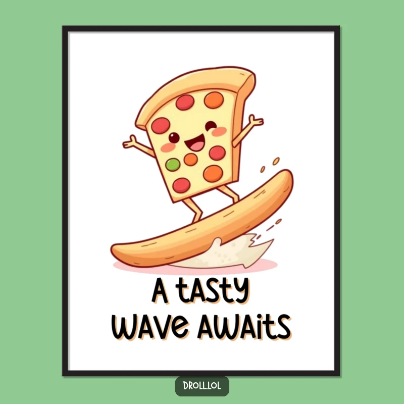 Funny Pizza Surf Digital Art: Bring Hilarious Food Art to Your Walls