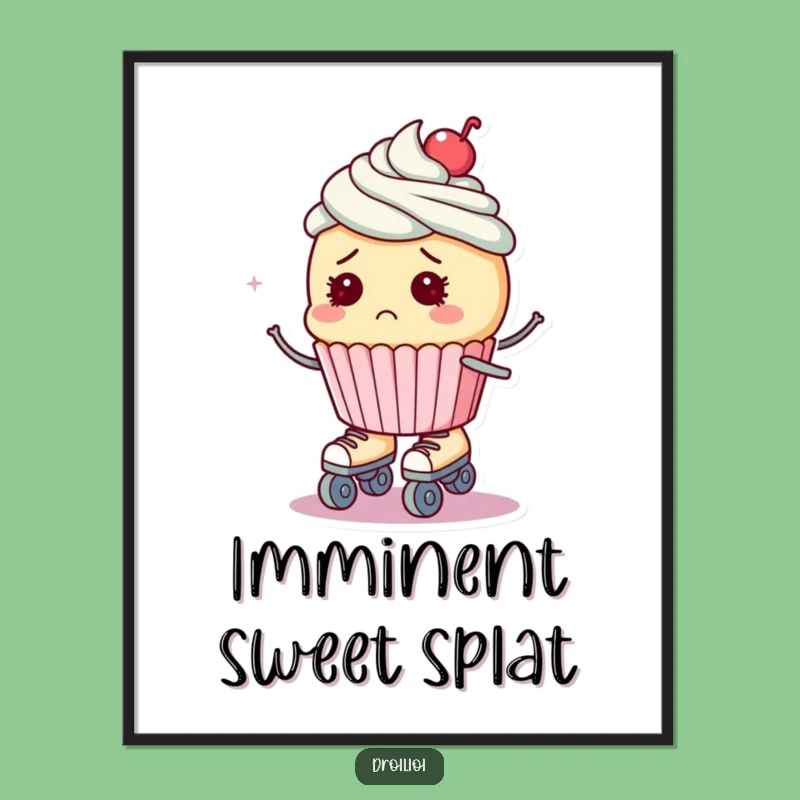 Funny Roller Skate Cupcake Digital Print: Bewildered Art, Instant Decor Gift!