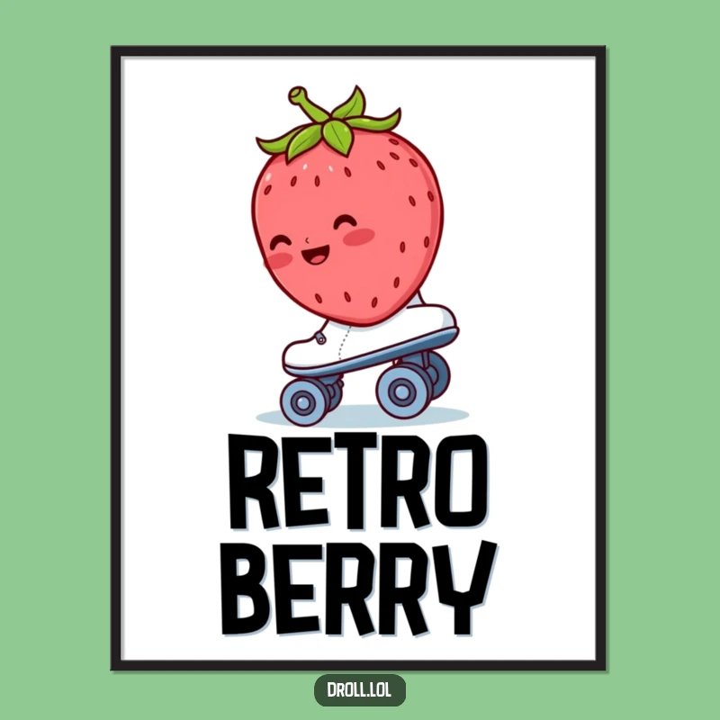 Funny Strawberry Roller Skate Digital Art - Instant Whimsical Retro Download
