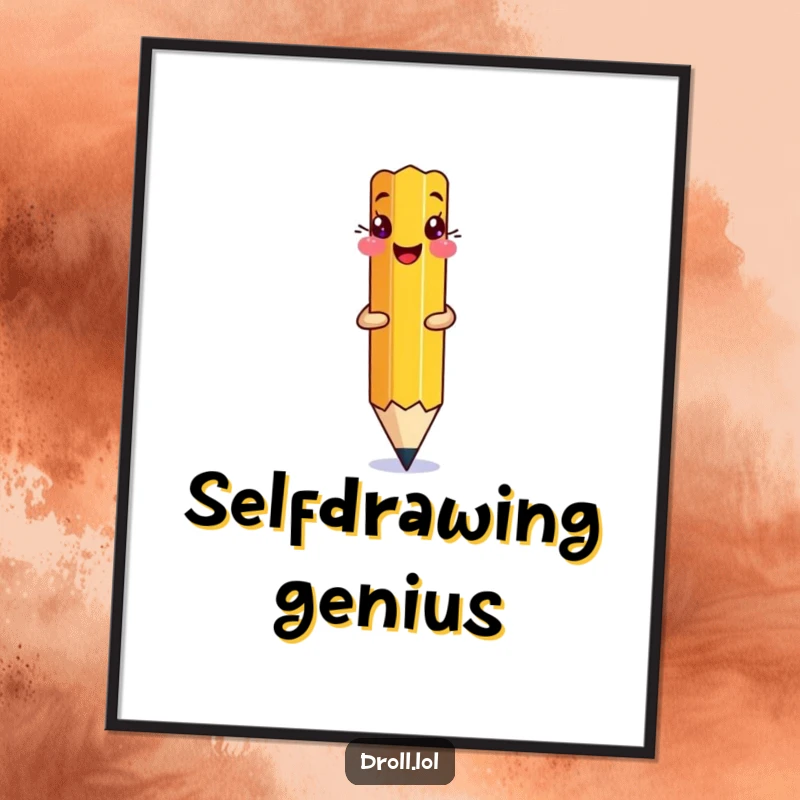 Funny Pencil Drawing Digital Art: A pencil drawing itself onto a page, charming printable art.