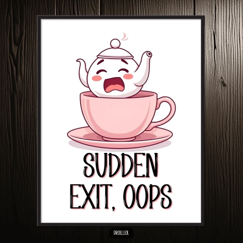 Funny Startled Teapot Digital Art: A high-resolution printable of a teapot comically leaping from a teacup, full of funny surprise.