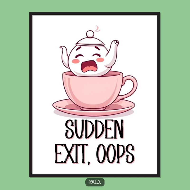 Funny Startled Teapot Digital Art: Printable Comical Tea Leap, Instant Funny Gift Download