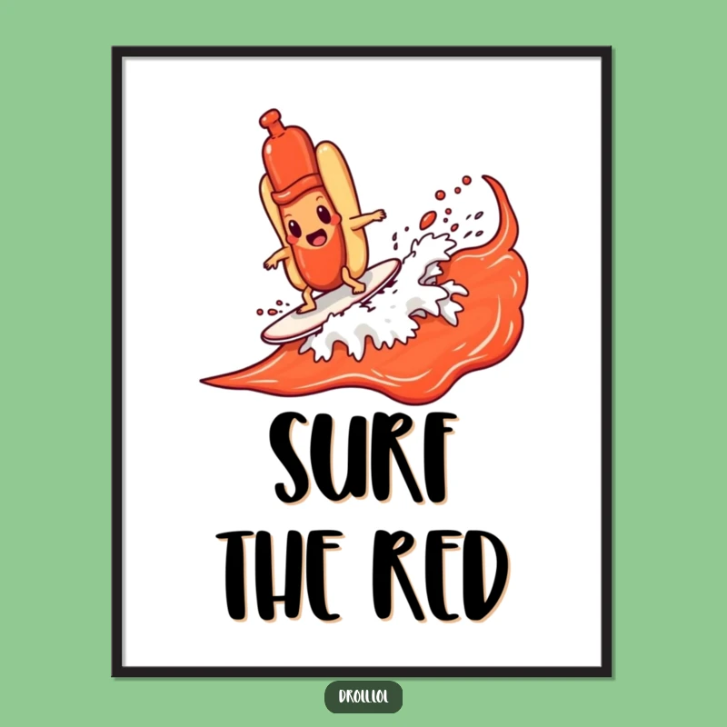 Funny Hot Dog Surfing Ketchup Wave Digital Print - Instant Hilarious Decor