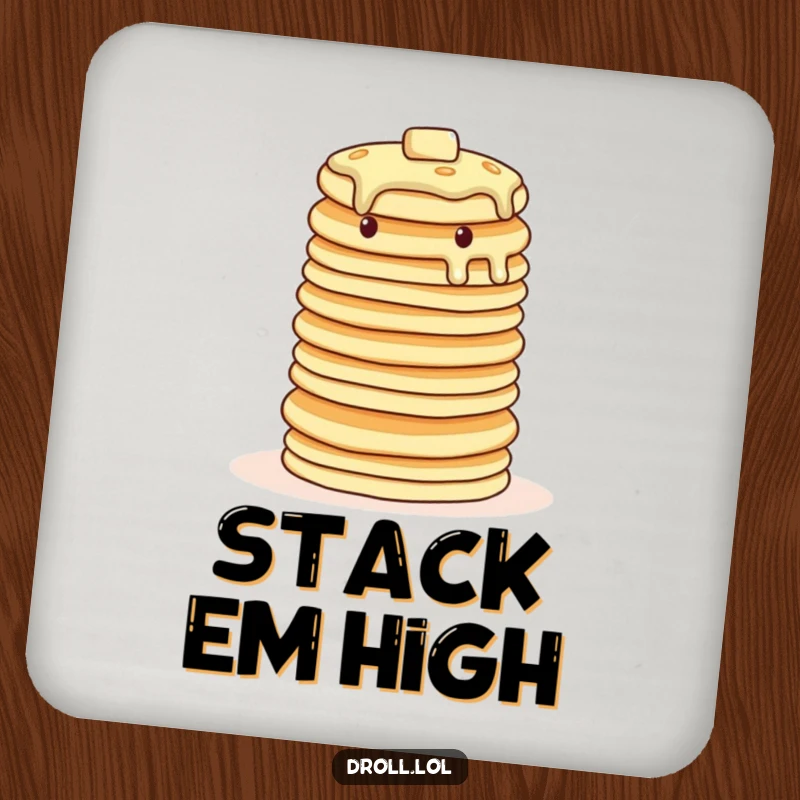 Funny wobbly pancake drink coaster set, protecting surfaces with humor, featuring pancakes in a balancing act.