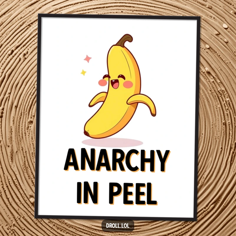 Funny Banana Slip Poster: A giggling banana peel comically slips on itself, creating a hilarious and eye-catching piece of wall art.