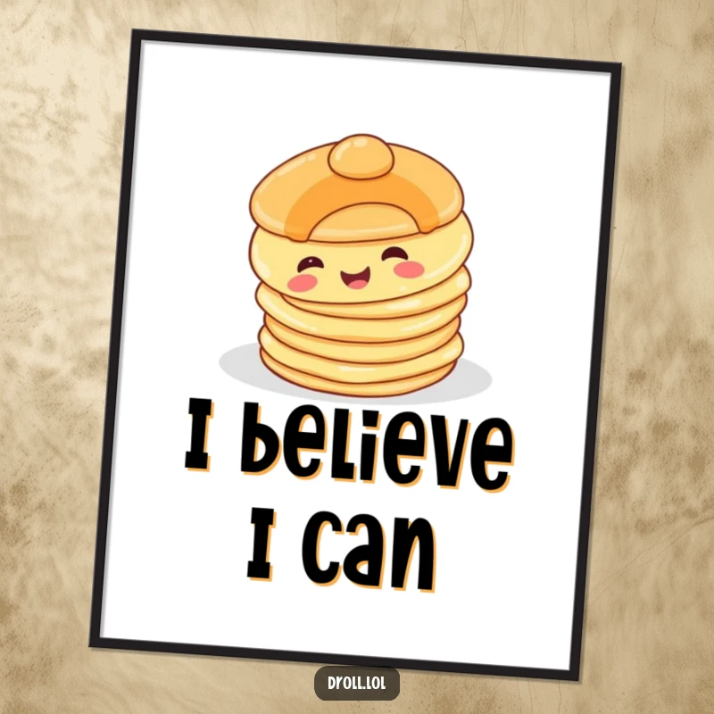 Funny Happy Pancake Poster: A charming artwork showing a happy pancake character comically tumbling off a stack, full of breakfast fun.