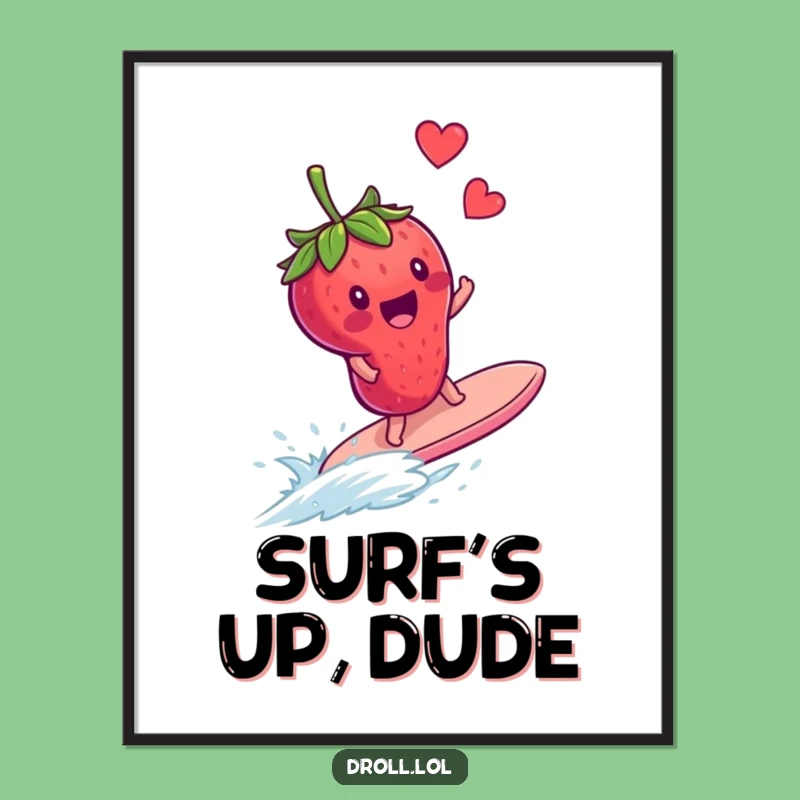 Funny Strawberry Surfing Blueberry Poster - Vibrant Fruit Wall Art