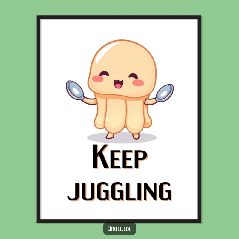 Funny Jelly Juggling Spoons Poster Print - Hilarious Dessert Chaos Wall Art Gift