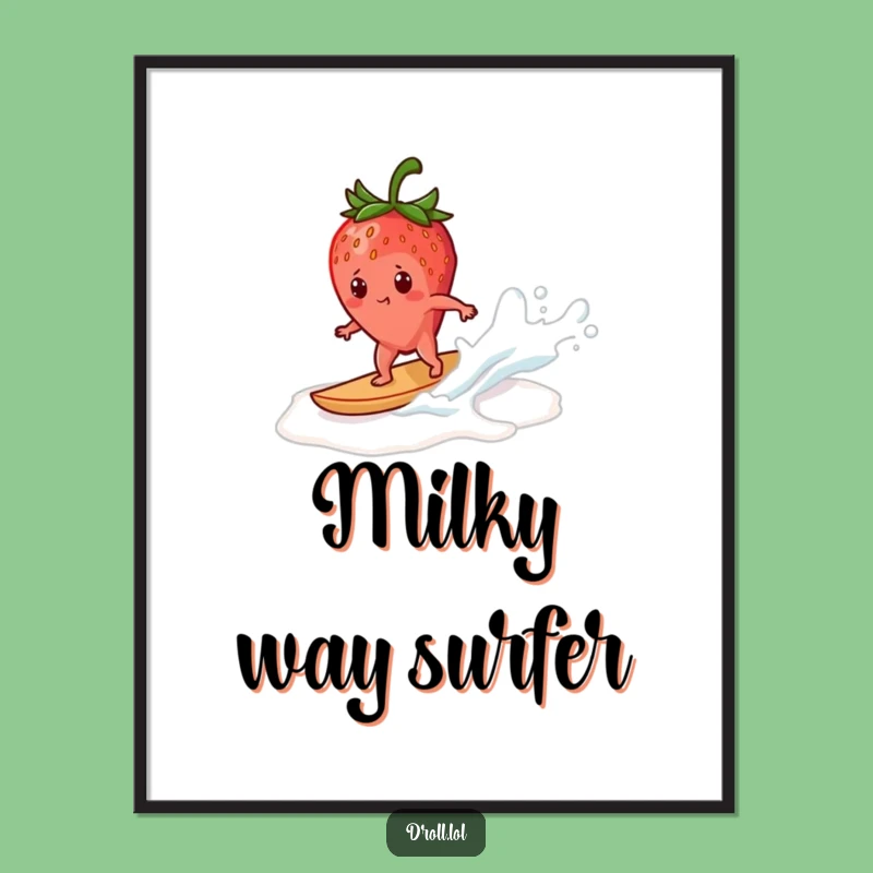 Funny Strawberry Surfing Poster: Bring Coastal Vibes and Laughter to Your Walls