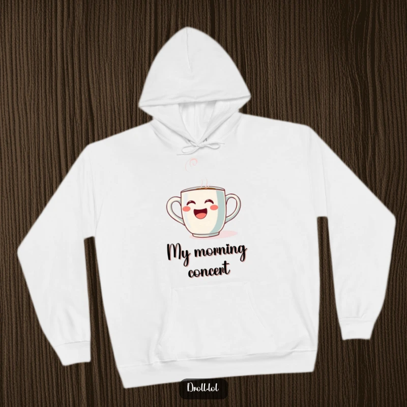 Funny Opera Mug Hoodie: A cozy hoodie showcasing a coffee mug singing opera with enthusiastic steam, perfect for music lovers.