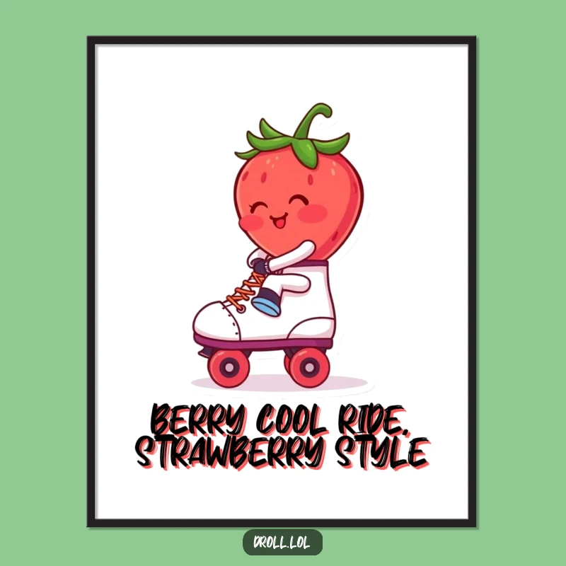 Free Printable Wall Art: Blushing Strawberry Roller Skate, Funny Downloadable Decor for Quirky Spaces