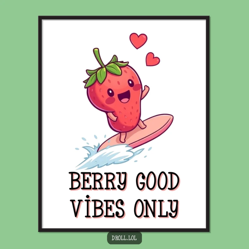 Free Printable Wall Art: Strawberry Surfing Blueberry, Funny Fruit Downloadable Art