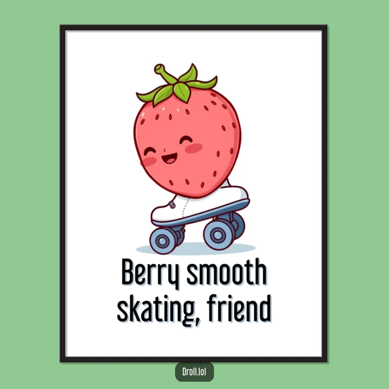 Funny Free Printable Wall Art: Blushing Strawberry Roller Skate Downloadable Decor