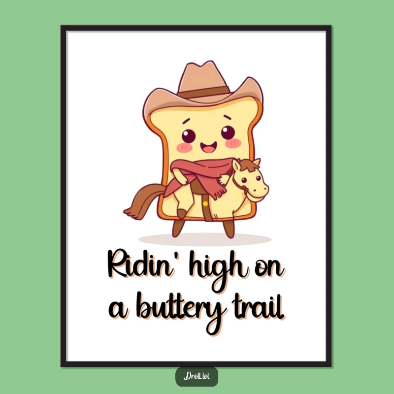 Free Printable Wall Art: Funny Cowboy Bread Riding Butter for Kitchen Downloadable