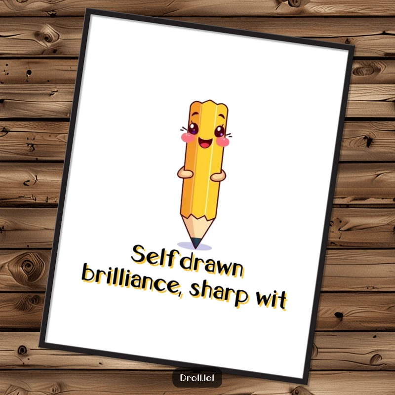 Funny Free Printable Wall Art: Giggling pencil drawing itself onto paper with its tip, perfect for art studios.