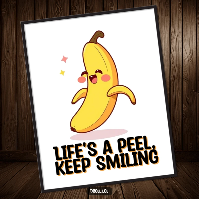 Funny free printable wall art: a giggling banana peel comically slipping on itself, adding a humorous touch to any room.