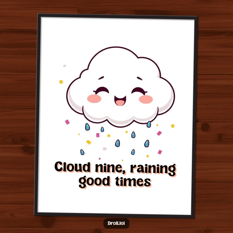 Funny Free Printable Wall Art: A smiling cloud crying streams of colorful confetti, bringing cheerful energy.