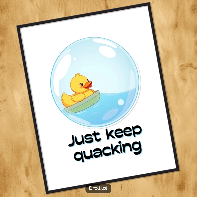 Funny Free Printable Wall Art: Playful rubber duck sailing a giant bubble, a charming and humorous art piece.