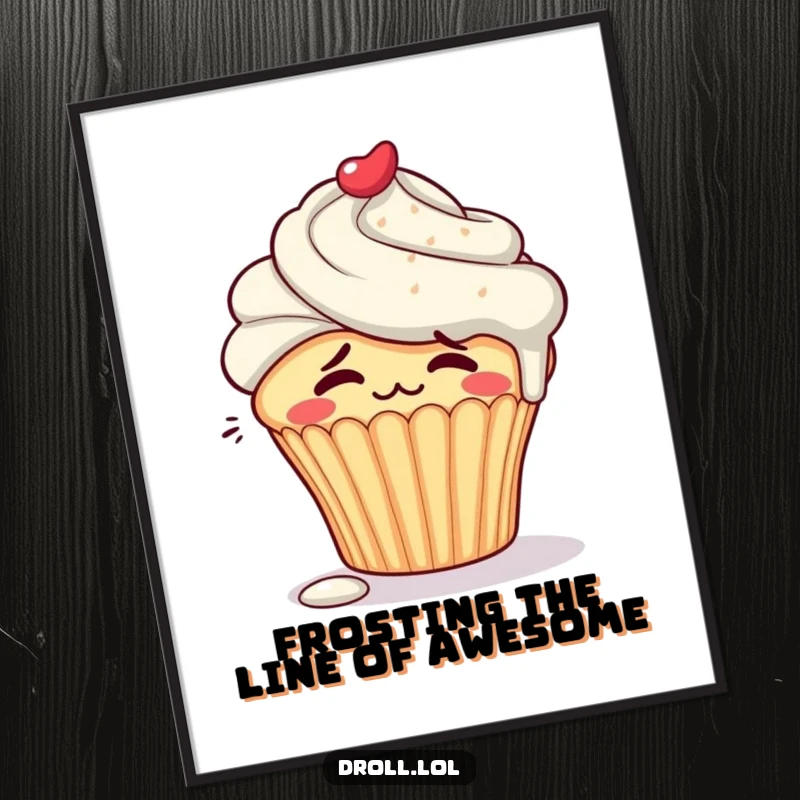 Funny Free Printable Wall Art: A shy cupcake blushing with frosting drips, creating a sweet and humorous visual for any room.
