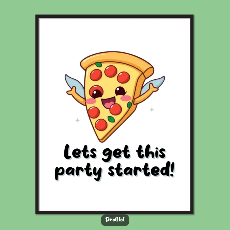 Funny Free Printable Pizza Flying Wall Art - Downloadable Cartoon Gift