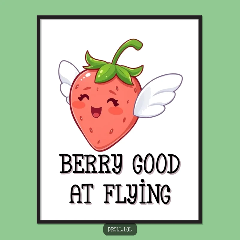 Funny Free Printable Wall Art: Delighted Flying Strawberry, Whimsical Decor