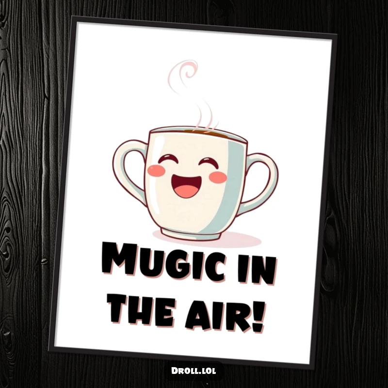 Funny Free Printable Wall Art: A coffee mug performs opera with steam rising, creating a vibrant, musical scene.