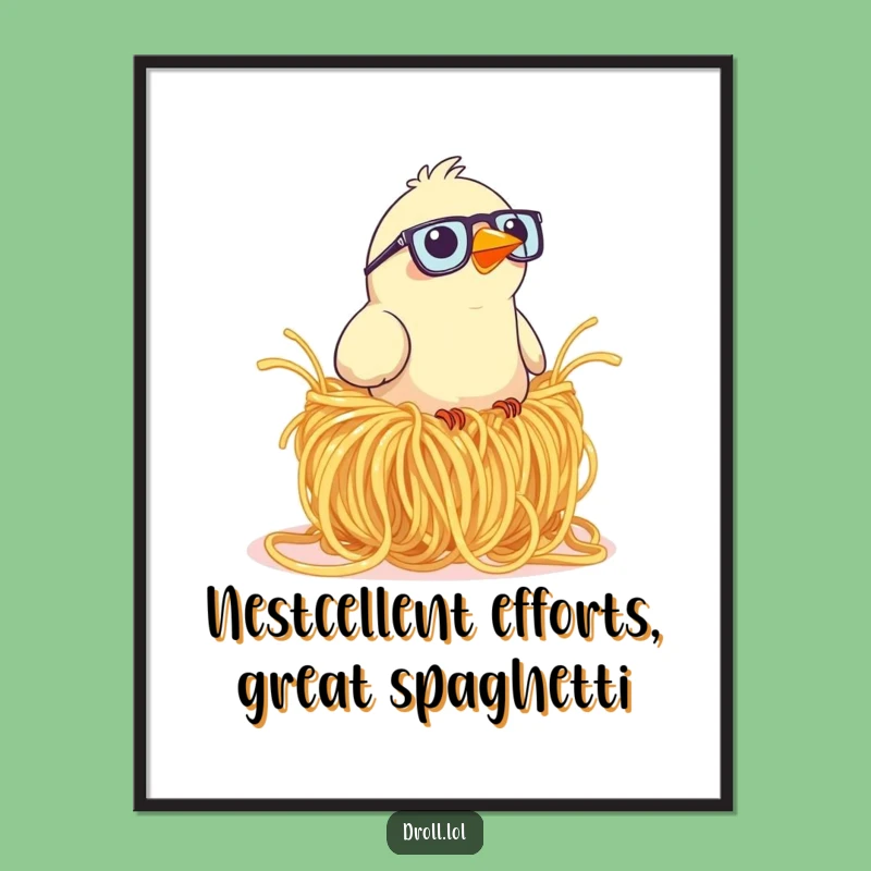 Funny Free Printable Wall Art: Bird in Glasses with Spaghetti Nest, Quirky Downloadable Decor