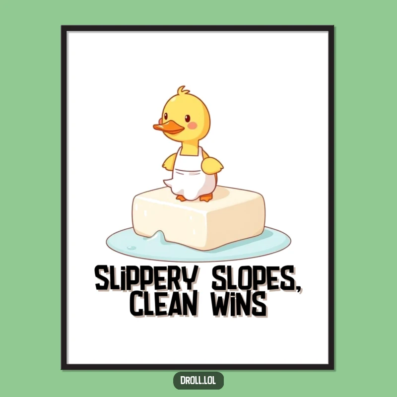 Funny Free Printable Wall Art: Duck's Slippery Soap Mishap, Comical Downloadable Decor
