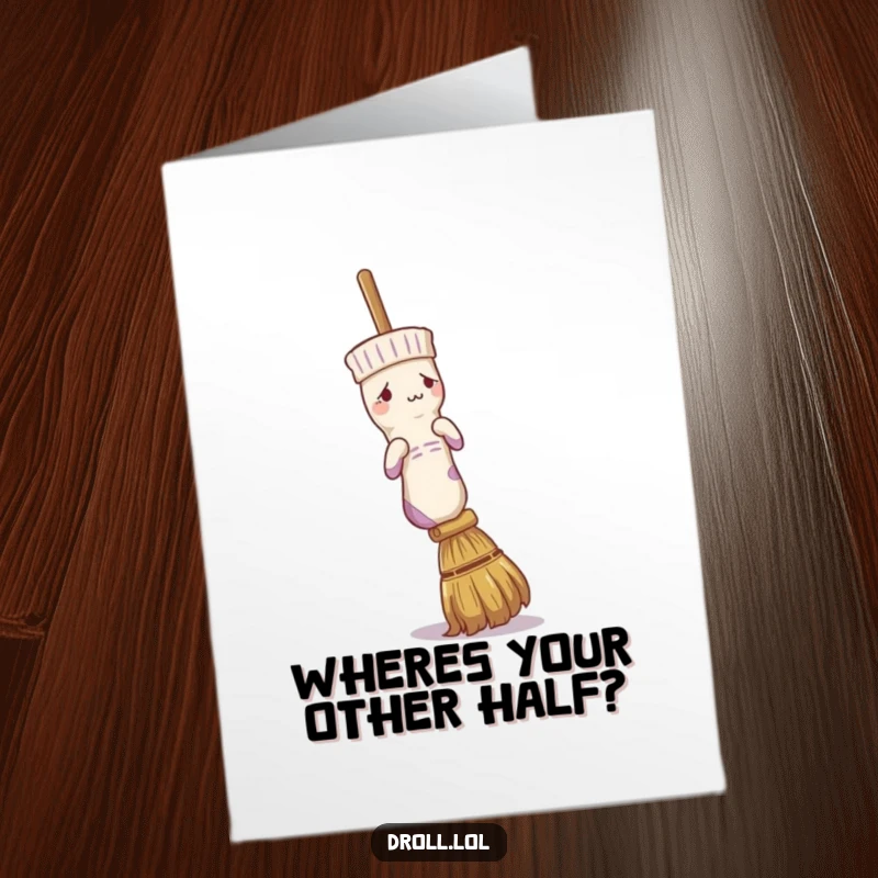 Funny Free Printable Birthday Card: A confused sock comically attempts to put itself on a broom handle. Hilarious!