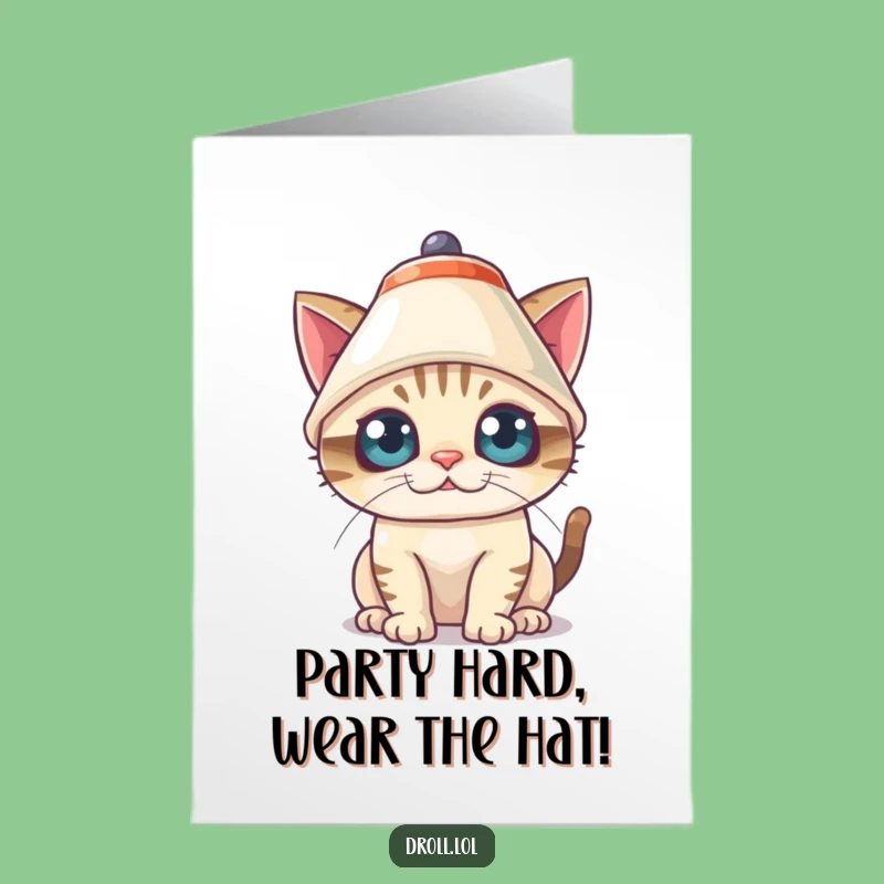 Free Printable Birthday Card: Cat Lampshade Hat Funny Downloadable Gift for Fun!