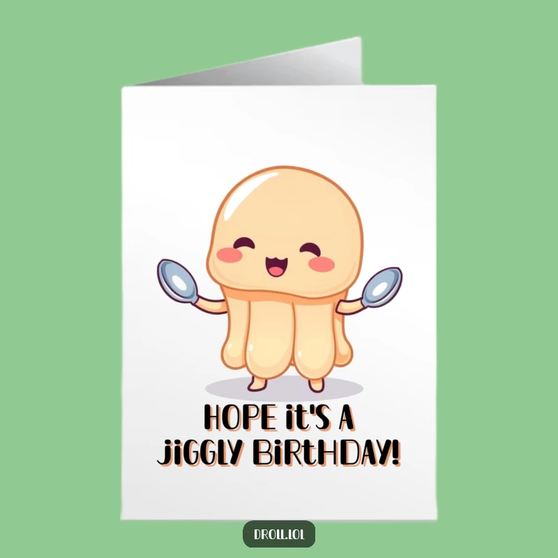 Free Printable Birthday Card: Wobbly Jelly Juggling Spoons Funny Downloadable Gift