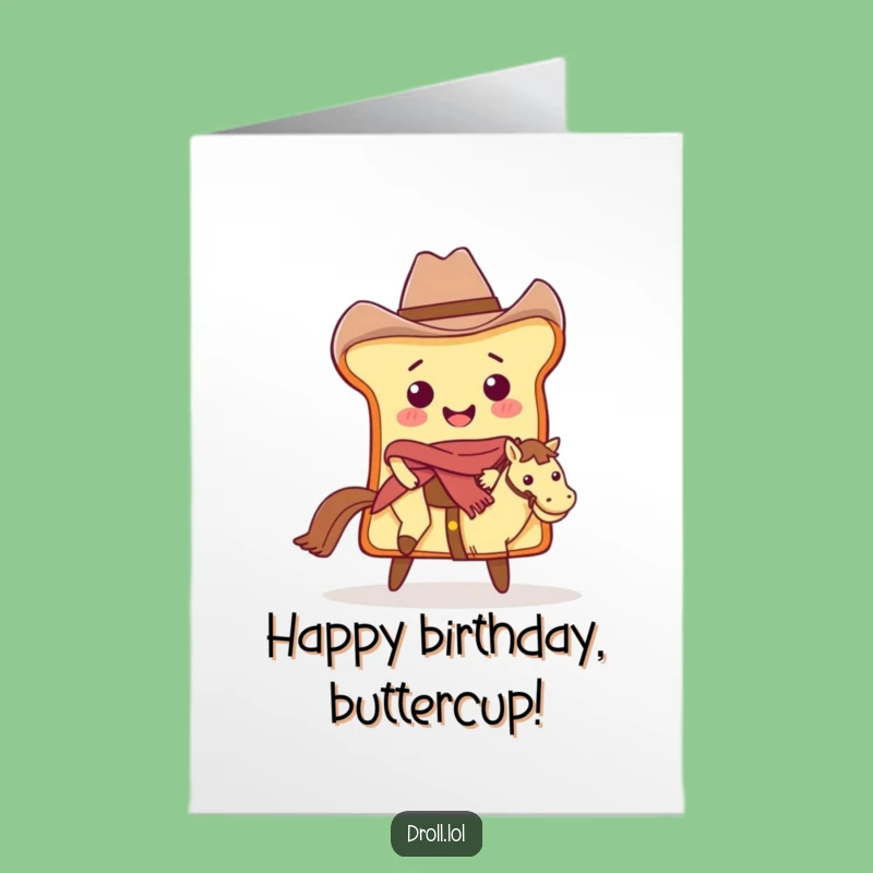 Free Printable Birthday Card: Cowboy Bread Slice Riding Butter Downloadable Gift