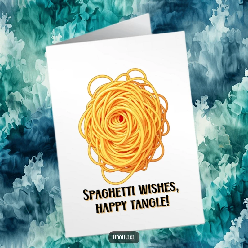 Funny free printable birthday card featuring a dizzying swirl of spaghetti trying to untangle itself.