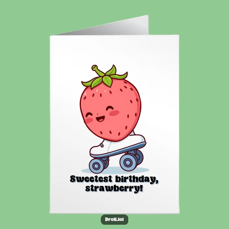 Free Printable Birthday Card: Blushing Strawberry Roller Skate Funny Downloadable Gift
