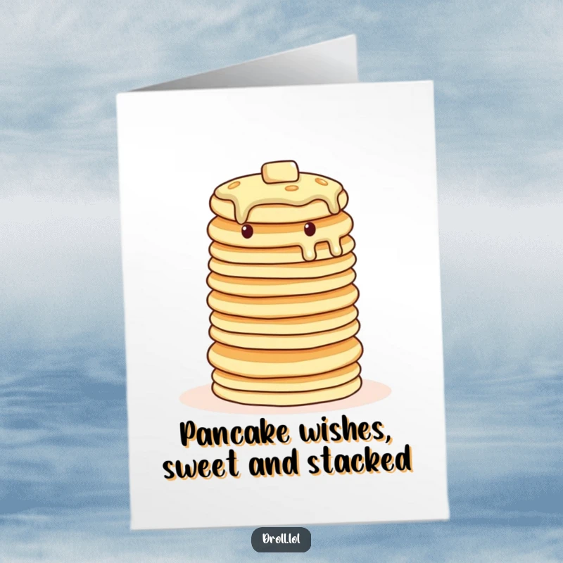 Funny free printable birthday card featuring a wobbly tower of pancakes trying to balance.