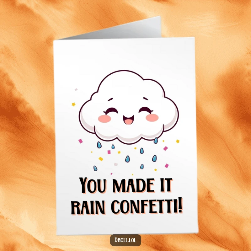 Funny Free Printable Congratulations Card: A happy cloud smiles wide while crying colorful confetti, announcing congratulations.