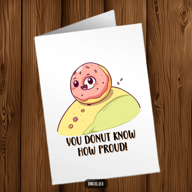 Funny Free Printable Congrats Card: A giggling jelly donut tumbling down a slope, leaving a sugary trail of celebration.